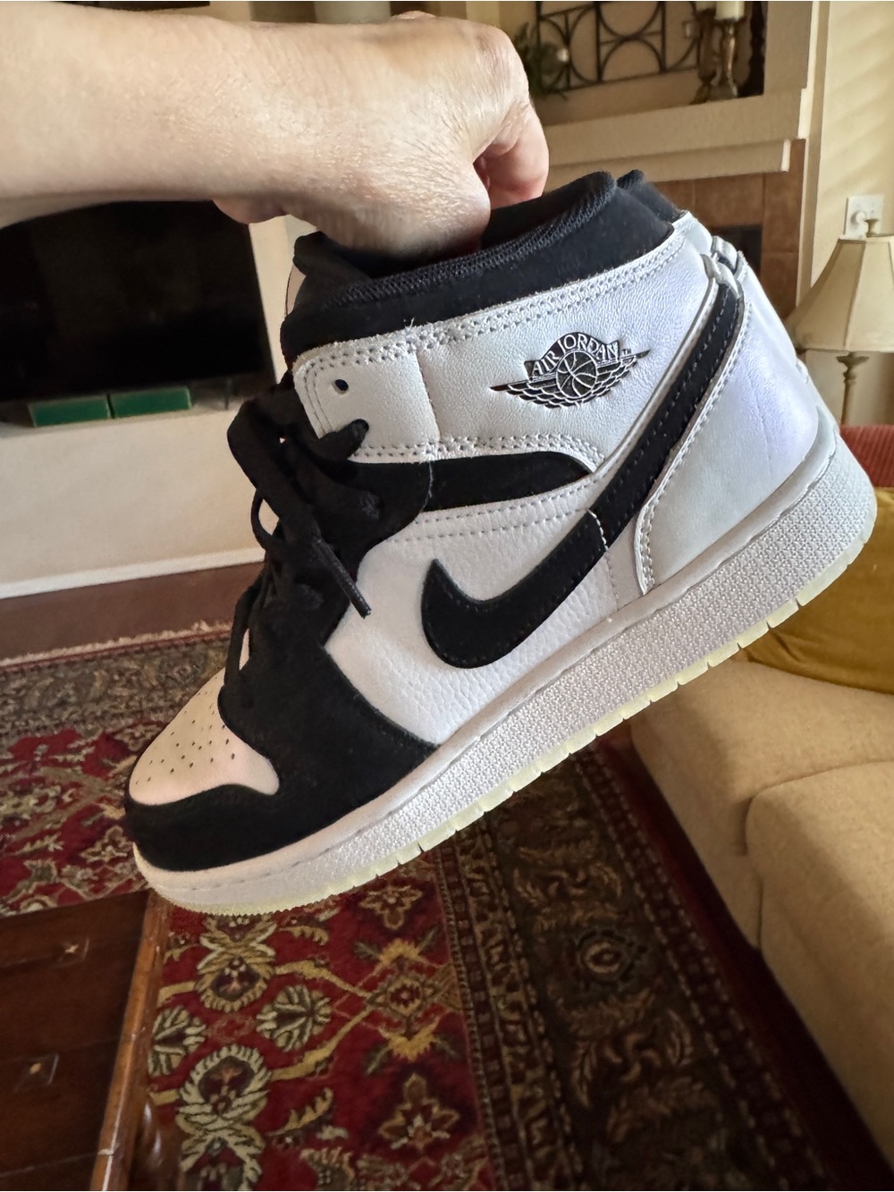 Air Jordan 1 Mid White & Black (Iridescent) Sneakers  5.5Youth PLEASE NOTE:YOUTH